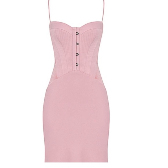 House of CB NEW  'IMOGEN' ROSE PINK SATIN CORSET MIDI DRESS- - Picture 3 of 10
